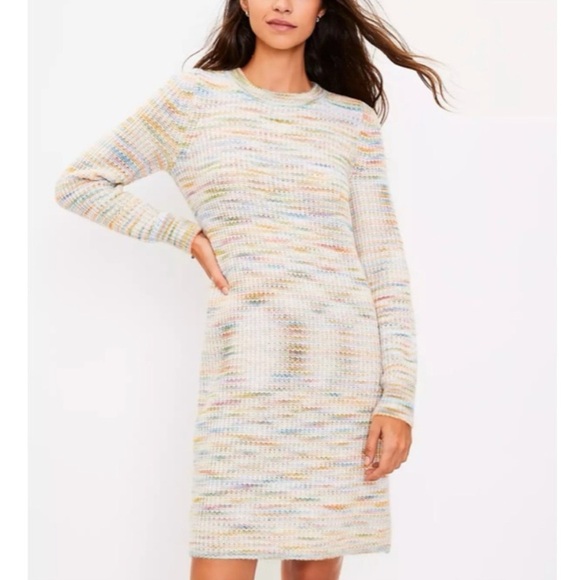 LOFT NWT Rainbow Multicolor Spacedye Sweater Dress - Picture 1 of 10